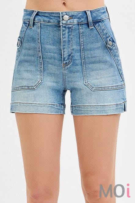 High Rise Patched Pocket Shorts