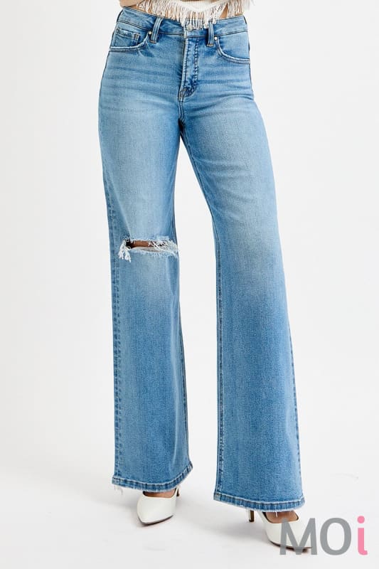 Tummy Control High Rise Knee Distress Jeans