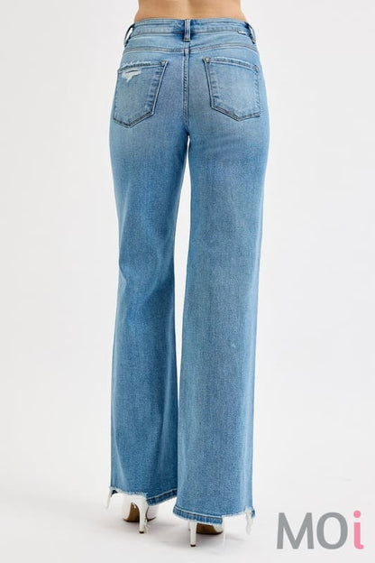 Tummy Control High Rise Knee Distress Jeans