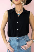 Button Down Woven Blouse Black / Small Apparel & Accessories