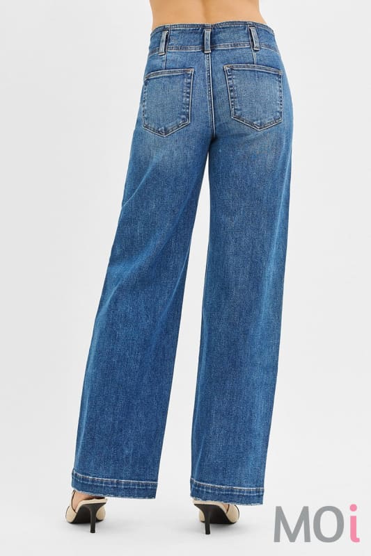 Mid Rise Fit Wide Baggy Jeans