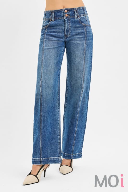 Mid Rise Fit Wide Baggy Jeans