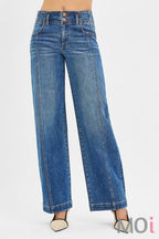Mid Rise Fit Wide Baggy Jeans