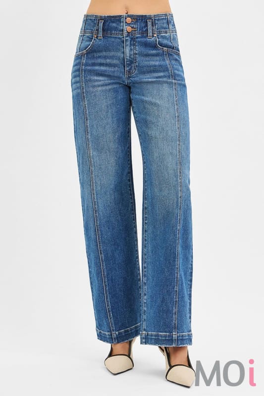 Mid Rise Fit Wide Baggy Jeans