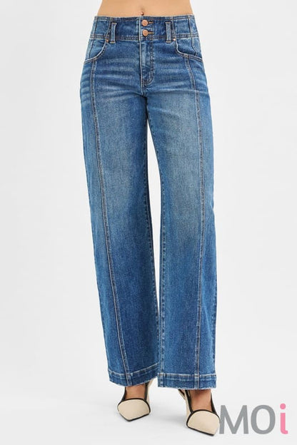 Mid Rise Fit Wide Baggy Jeans