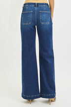 Mid Rise Wide Leg Jeans W/Front Seam Detail