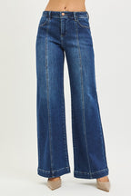 Mid Rise Wide Leg Jeans W/Front Seam Detail