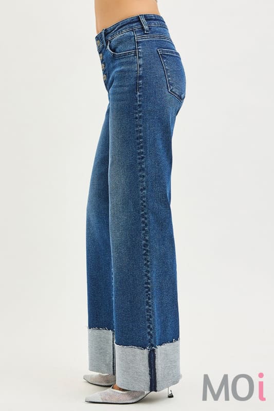 Slouchy Wide Leg Jeans With Cuffed Hem