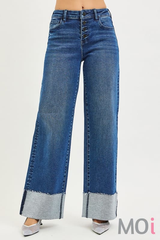 Slouchy Wide Leg Jeans With Cuffed Hem
