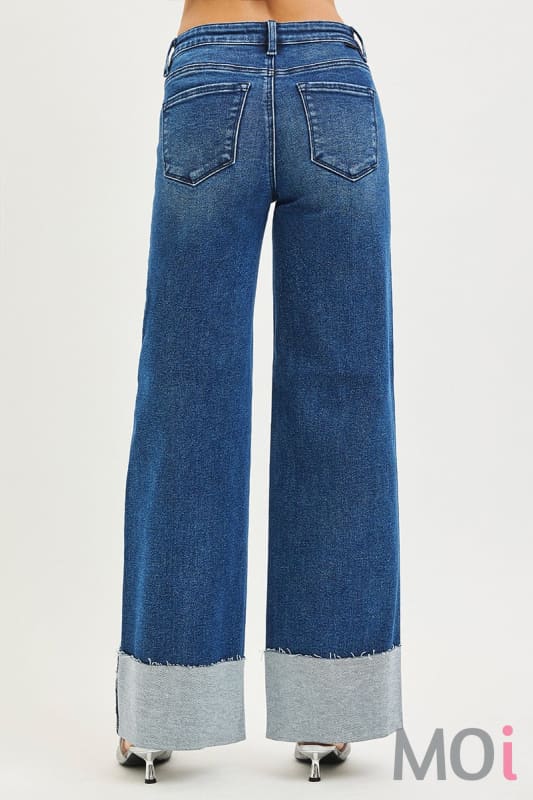 Slouchy Wide Leg Jeans With Cuffed Hem