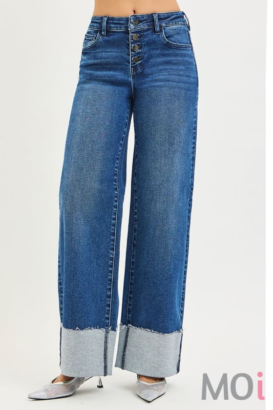 Slouchy Wide Leg Jeans With Cuffed Hem