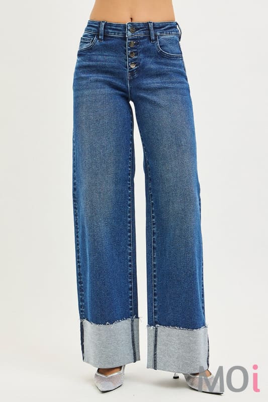 Slouchy Wide Leg Jeans With Cuffed Hem