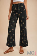 Black Mallard Print Stretch Denim Pants
