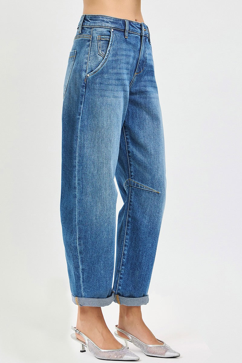 Slouchy Cropped Barrel Jeans W/Cuffed Hem