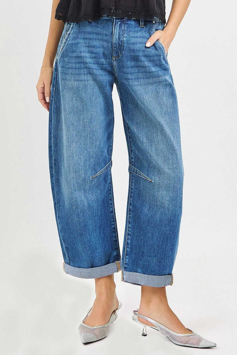Slouchy Cropped Barrel Jeans W/Cuffed Hem