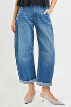 Slouchy Cropped Barrel Jeans W/Cuffed Hem