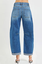 Slouchy Cropped Barrel Jeans W/Cuffed Hem