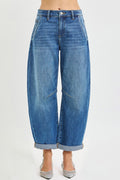 Slouchy Cropped Barrel Jeans W/Cuffed Hem