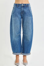 Slouchy Cropped Barrel Jeans W/Cuffed Hem