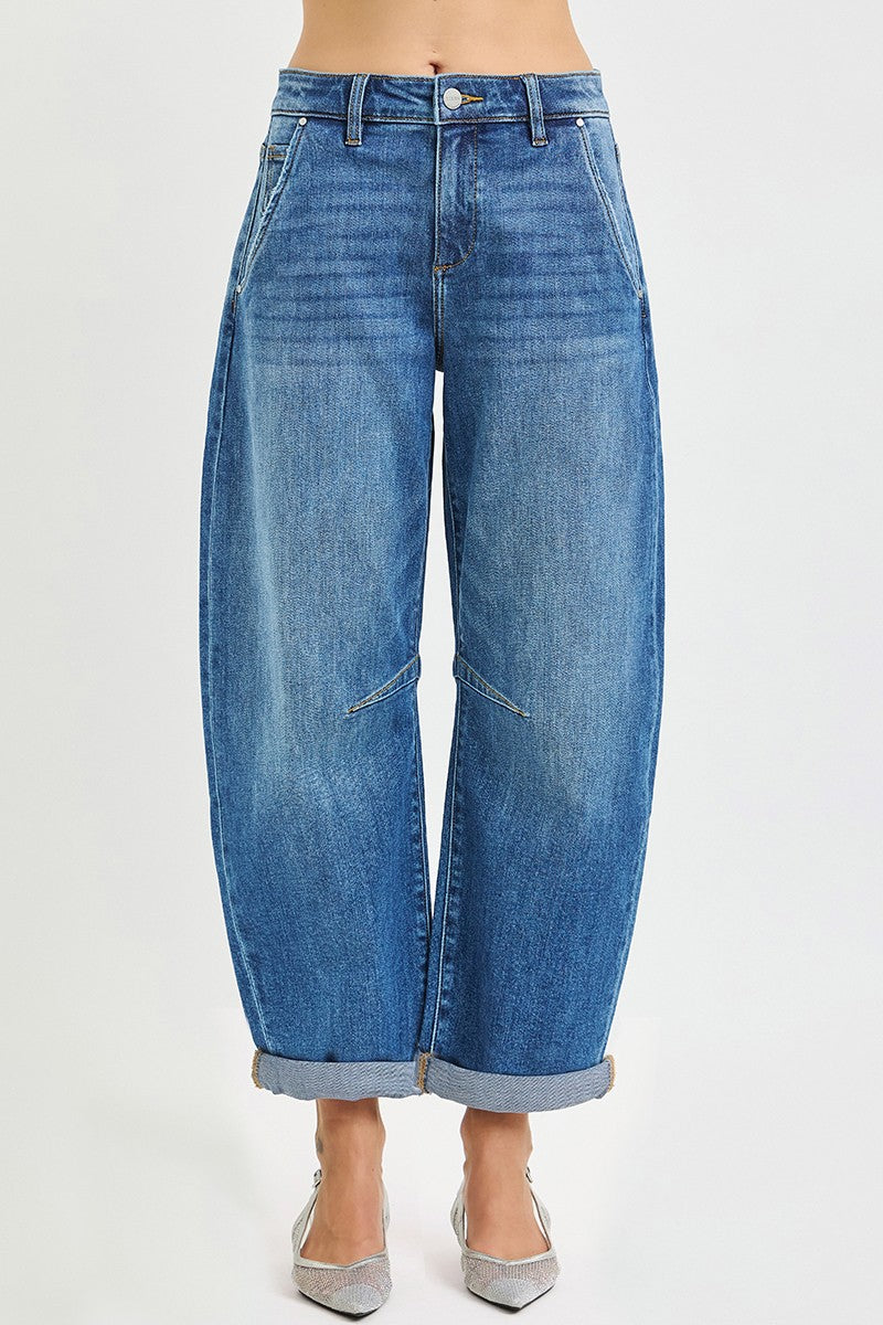 Slouchy Cropped Barrel Jeans W/Cuffed Hem