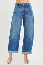 Slouchy Cropped Barrel Jeans W/Cuffed Hem