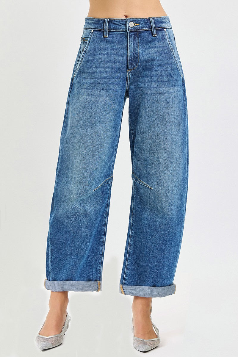 Slouchy Cropped Barrel Jeans W/Cuffed Hem