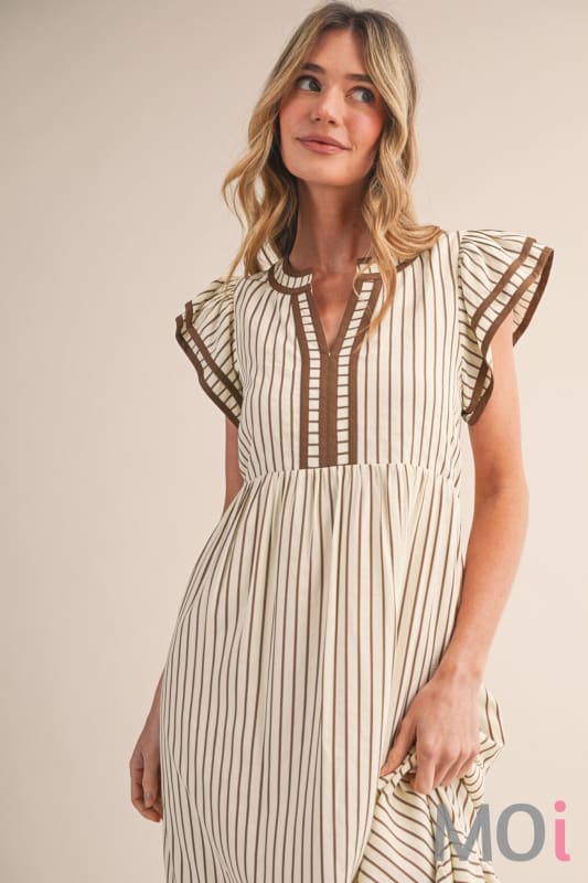 Striped Contrast Binding Midi Dress