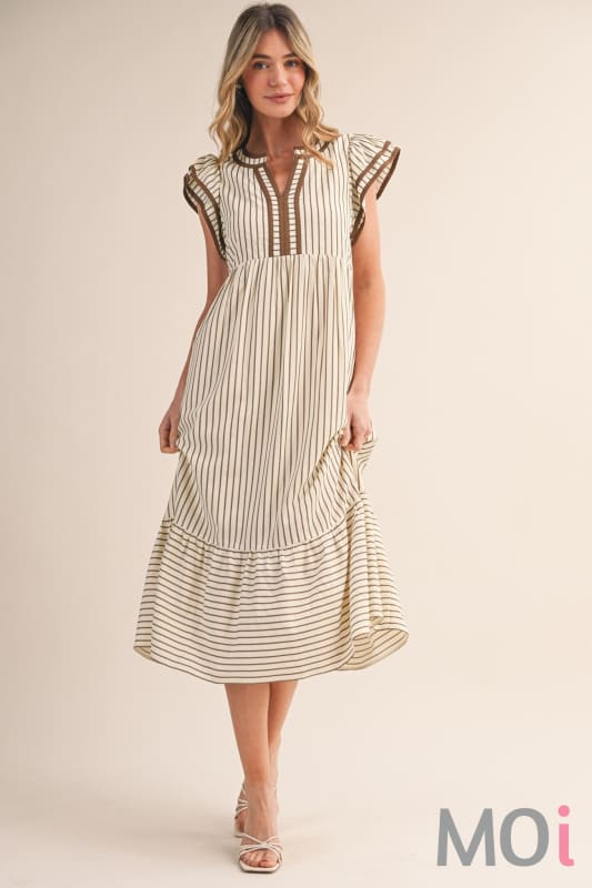 Striped Contrast Binding Midi Dress