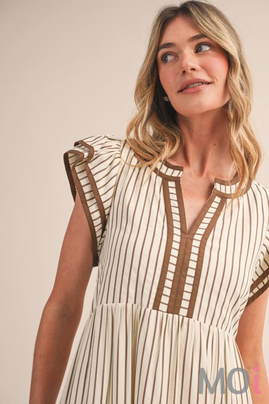 Striped Contrast Binding Midi Dress