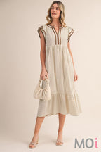 Striped Contrast Binding Midi Dress