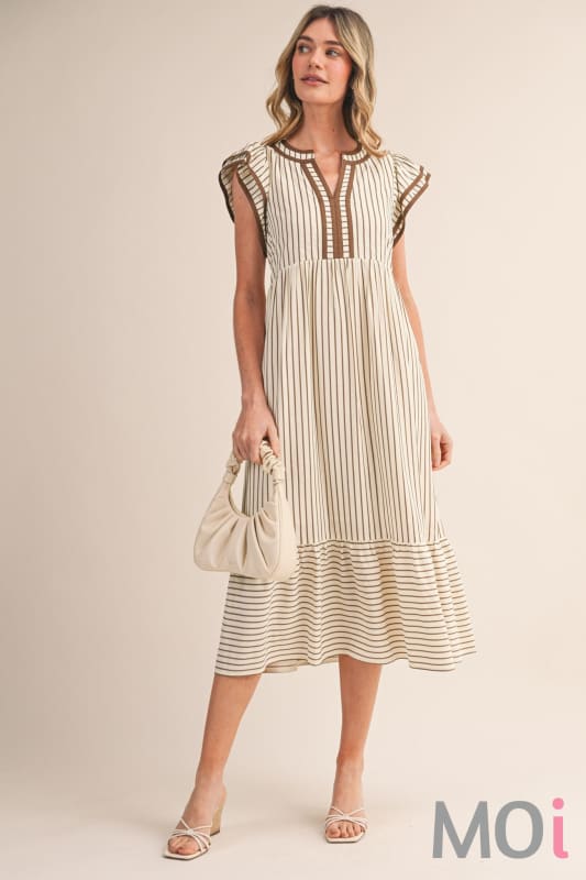 Striped Contrast Binding Midi Dress