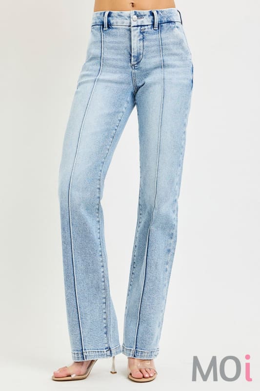 Tummy Control High Rise Straight Pin Tuck Jeans