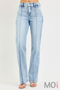 Tummy Control High Rise Straight Pin Tuck Jeans
