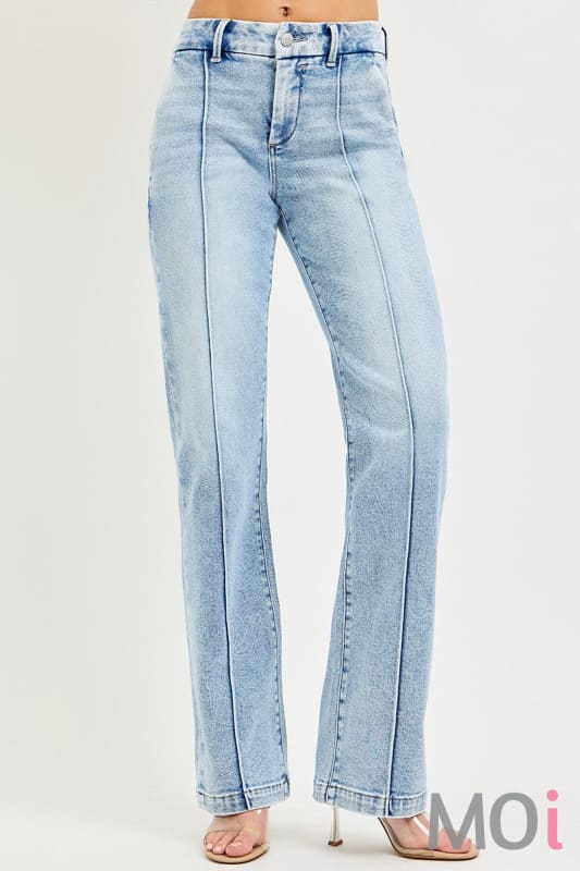 Tummy Control High Rise Straight Pin Tuck Jeans