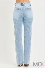 Tummy Control High Rise Straight Pin Tuck Jeans