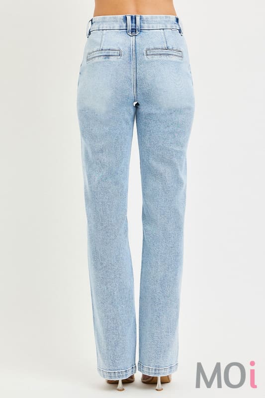Tummy Control High Rise Straight Pin Tuck Jeans