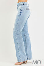 Tummy Control High Rise Straight Pin Tuck Jeans