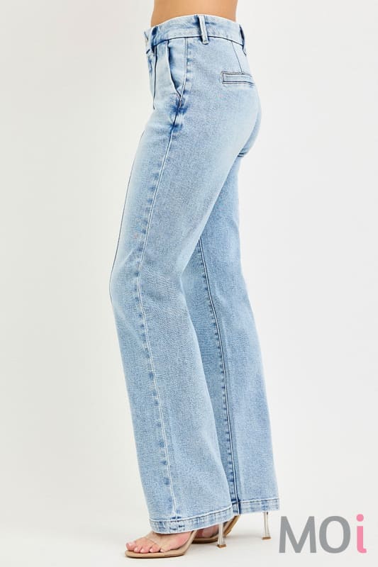 Tummy Control High Rise Straight Pin Tuck Jeans