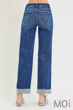 Mid Rise Ankle Straight Cuffed Jeans