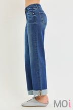 Mid Rise Ankle Straight Cuffed Jeans
