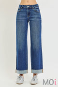 Mid Rise Ankle Straight Cuffed Jeans