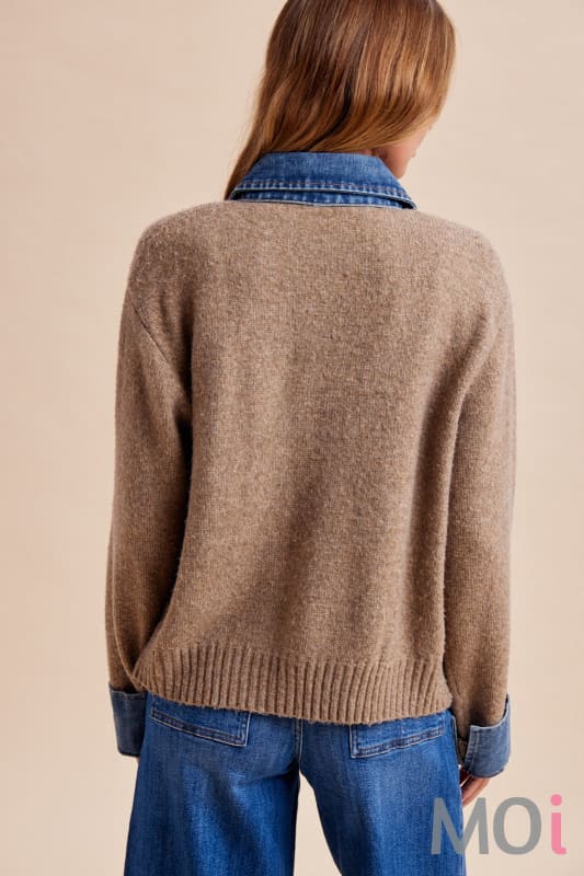 Denim Contrast Sweater Cardigan