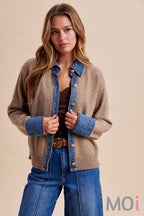 Denim Contrast Sweater Cardigan