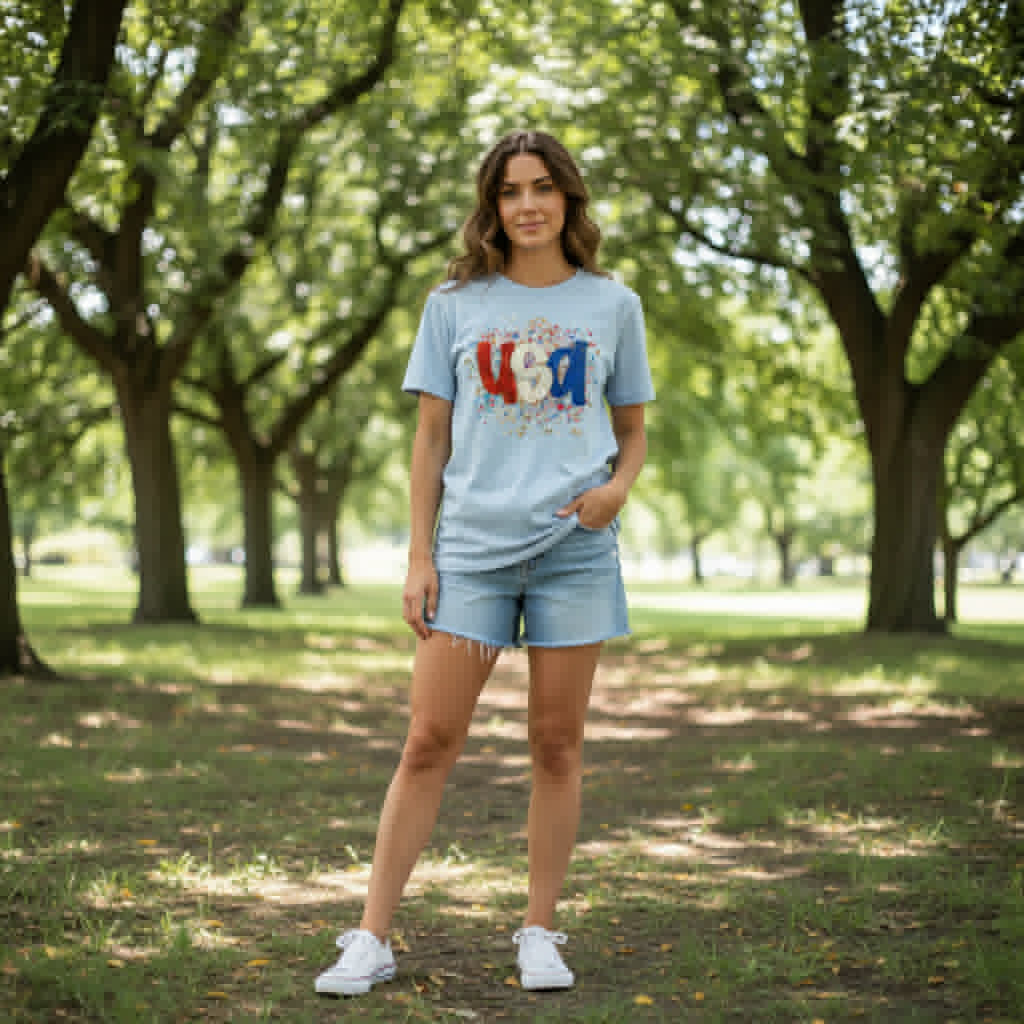 USA Faux Glitter Splatter July 4th Shirt