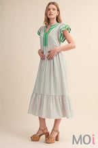 Striped Contrast Binding Midi Dress