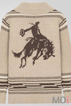 Western Cowboy Rodeo Horse Knit Sweater Cardigan