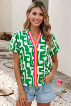 Abstract Print Striped Trim Top