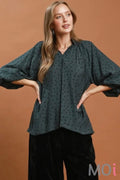 Polka Dot Textured Puff Sleeve Blouse