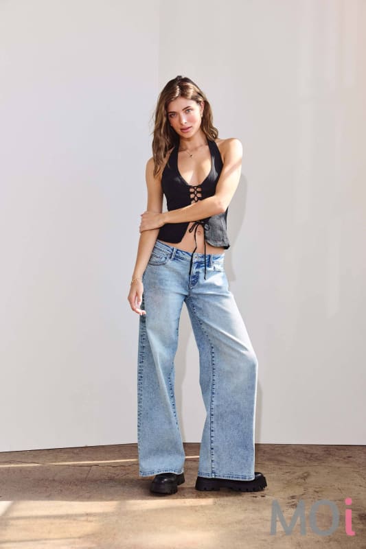 Low Waist Acid Washed Baggy Wide Leg