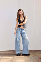 Low Waist Acid Washed Baggy Wide Leg